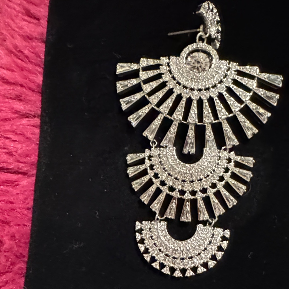 Swarovski Silver Crystal Fan Drop Earrings - Picture 3 of 5